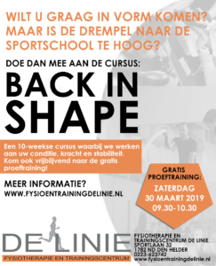 Gratis proeftraining Back in Shape cursus bij De Linie